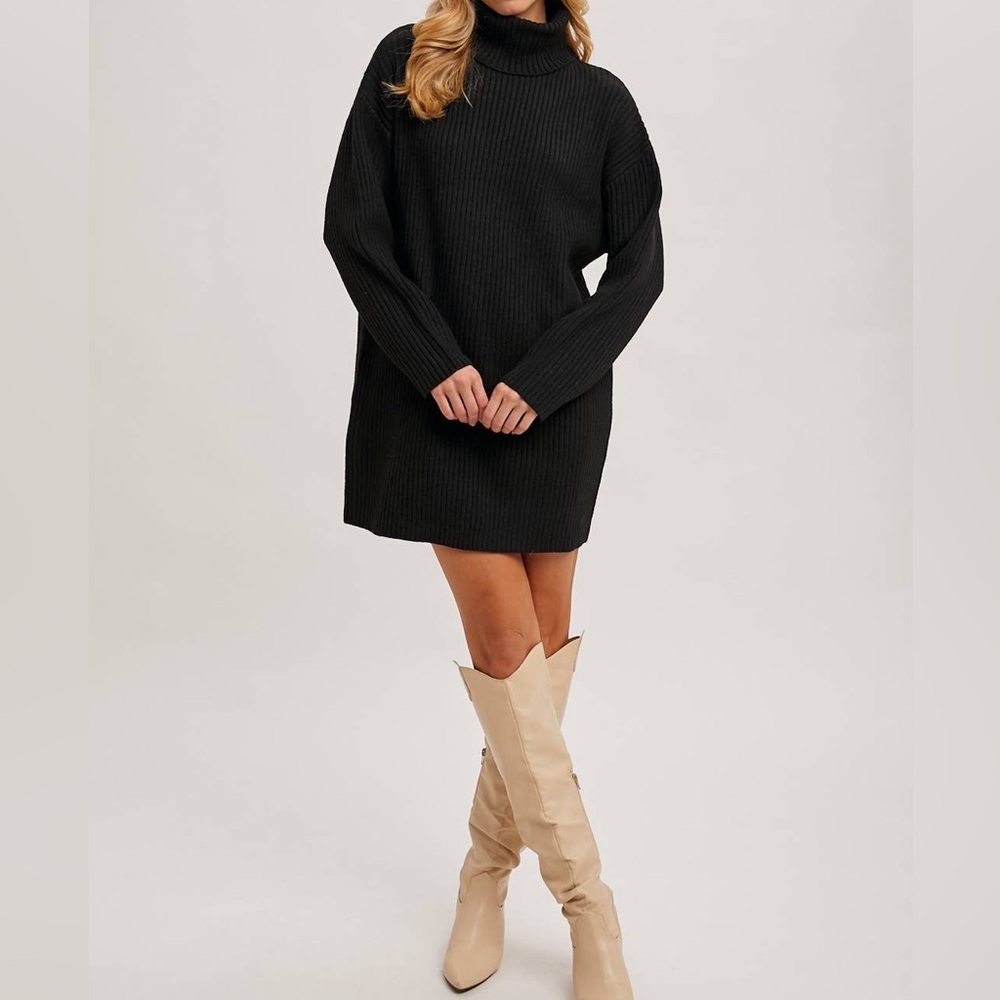 Turtle Neck Knit Sweater in Black